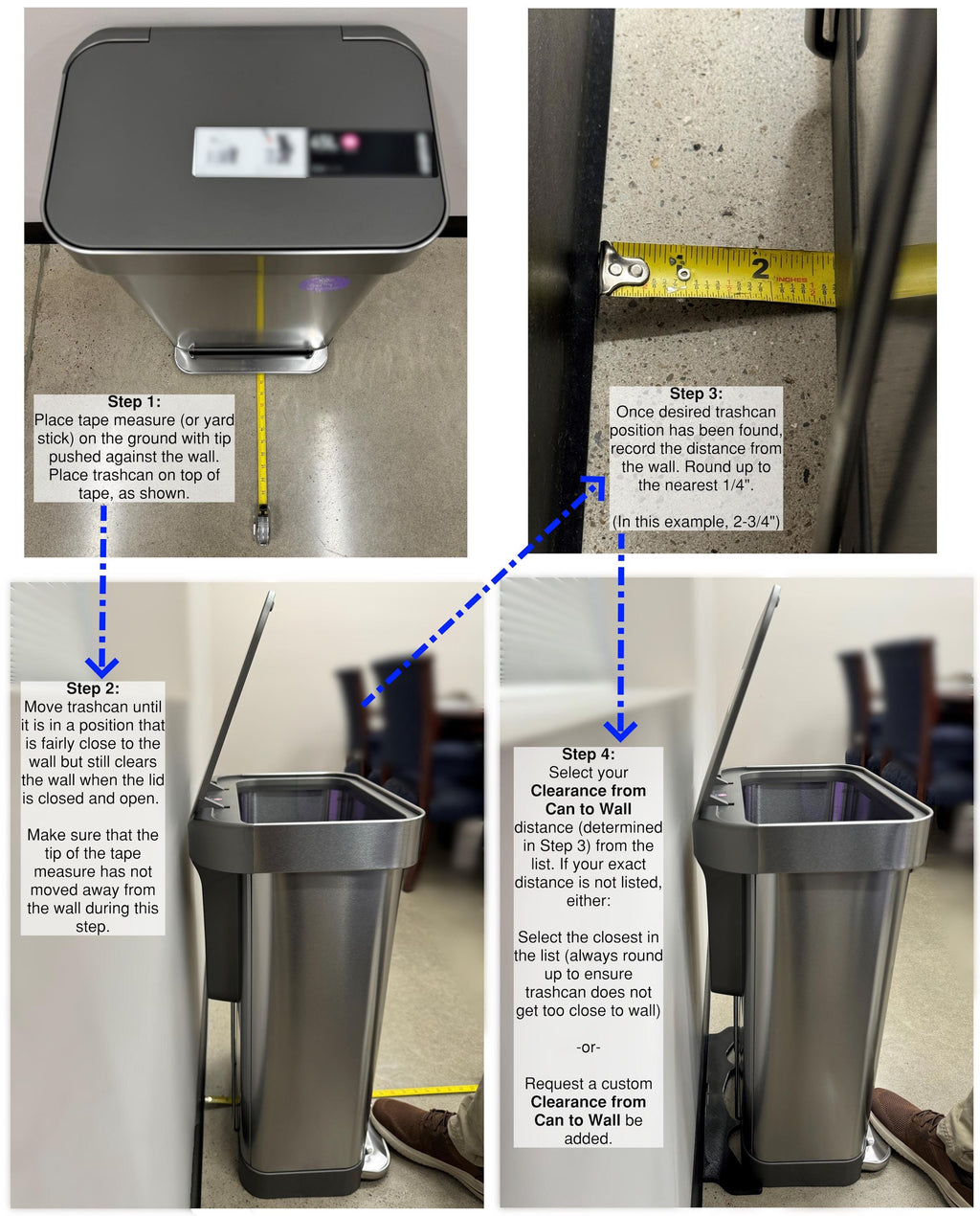 NoScoot Spacer for CW2024, CW2027, CW2080, CW2092 - Compatible with SimpleHuman Rectangular Trash Can
